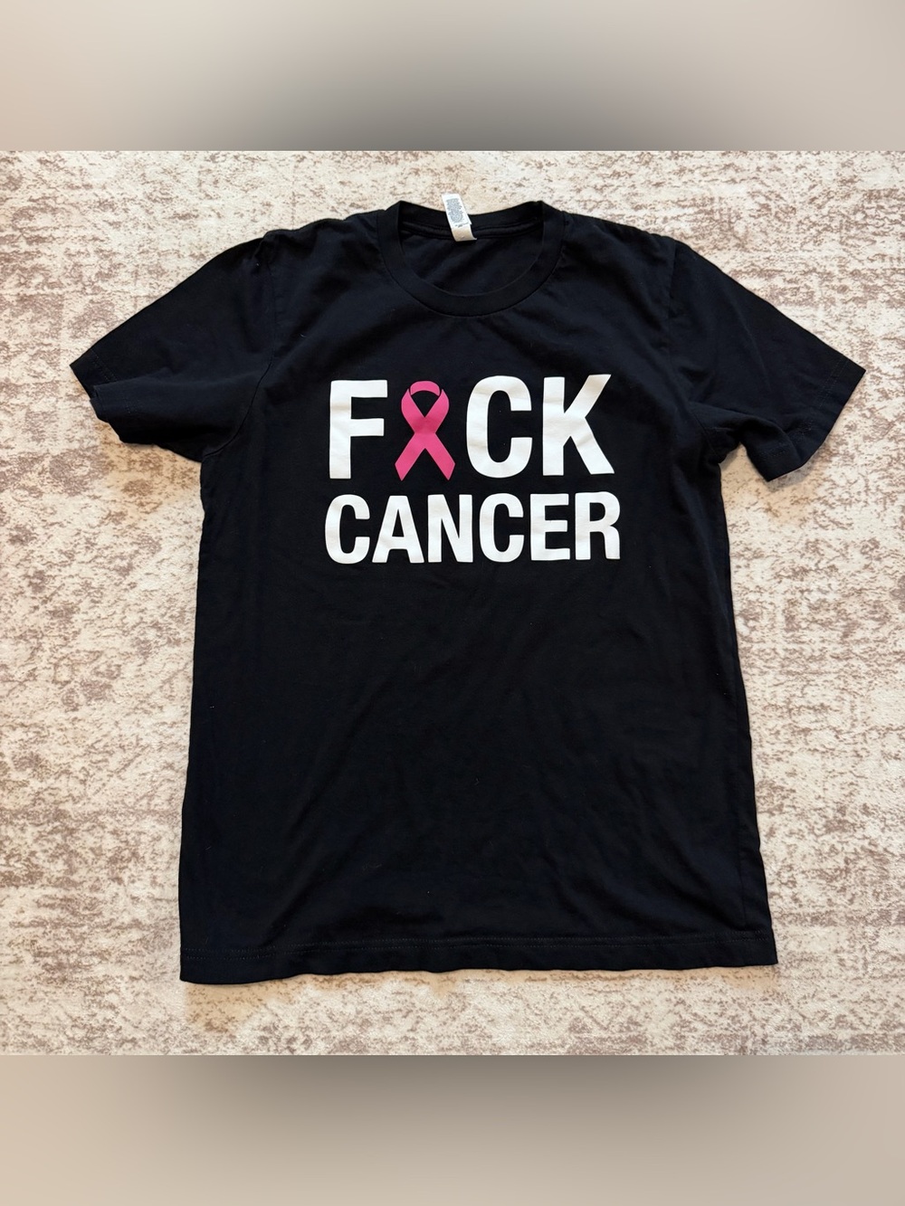 Womens Black 'F*ck Cancer' Graphic Tee with Pink Ribbon